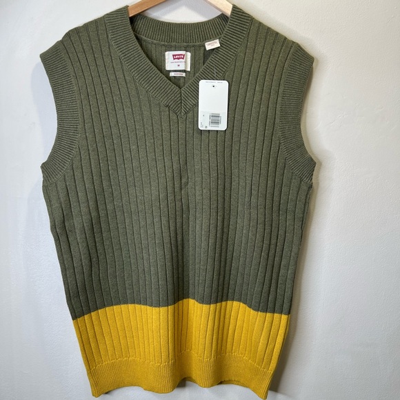 Levi's Other - Levi's V-Neck Green and Yellow Oversized Wool-Cotton Blend Sweater Size M